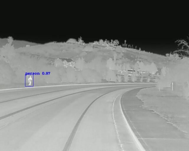 Thermal image of a pedestrian on the side of the road